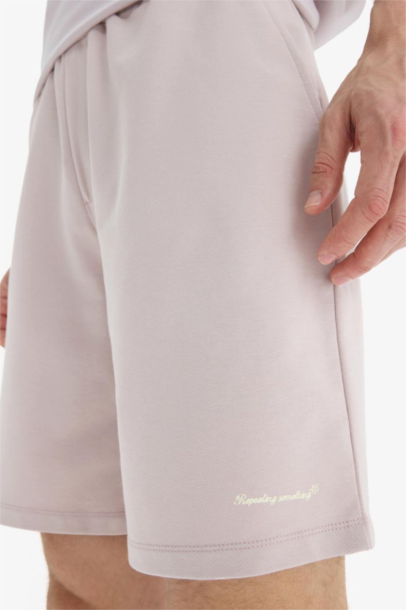 Erkek Açık Lila Beli Lastikli Dar Paça Şort