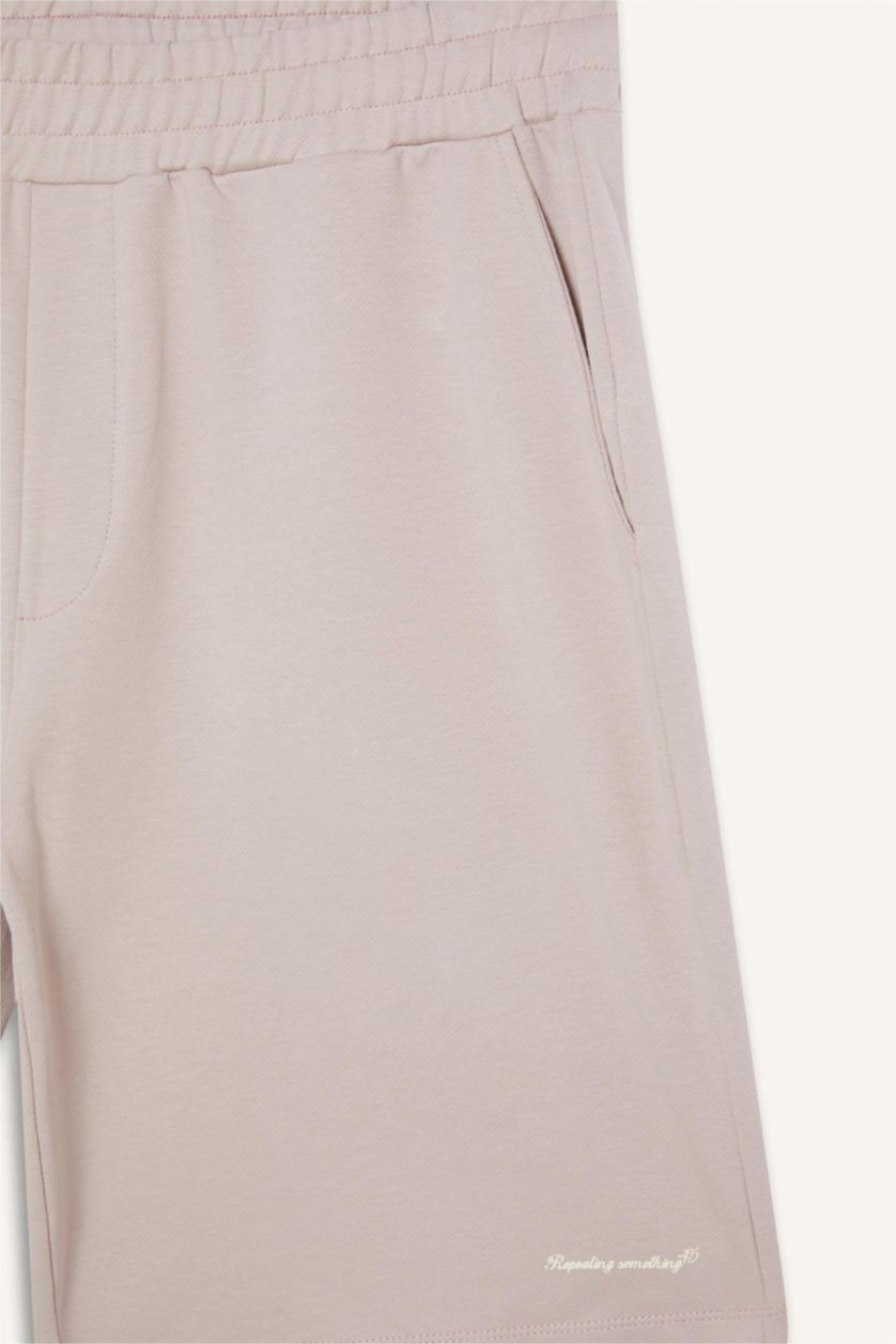 Erkek Açık Lila Beli Lastikli Dar Paça Şort