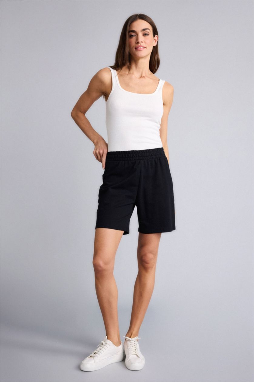 Женщины Черный Бермуды Regular Fit из свитшотной ткани