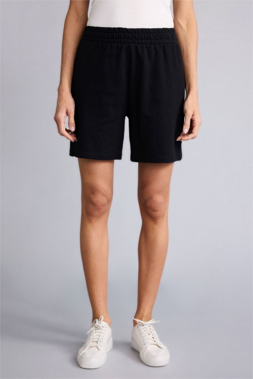 Женщины Черный Бермуды Regular Fit из свитшотной ткани