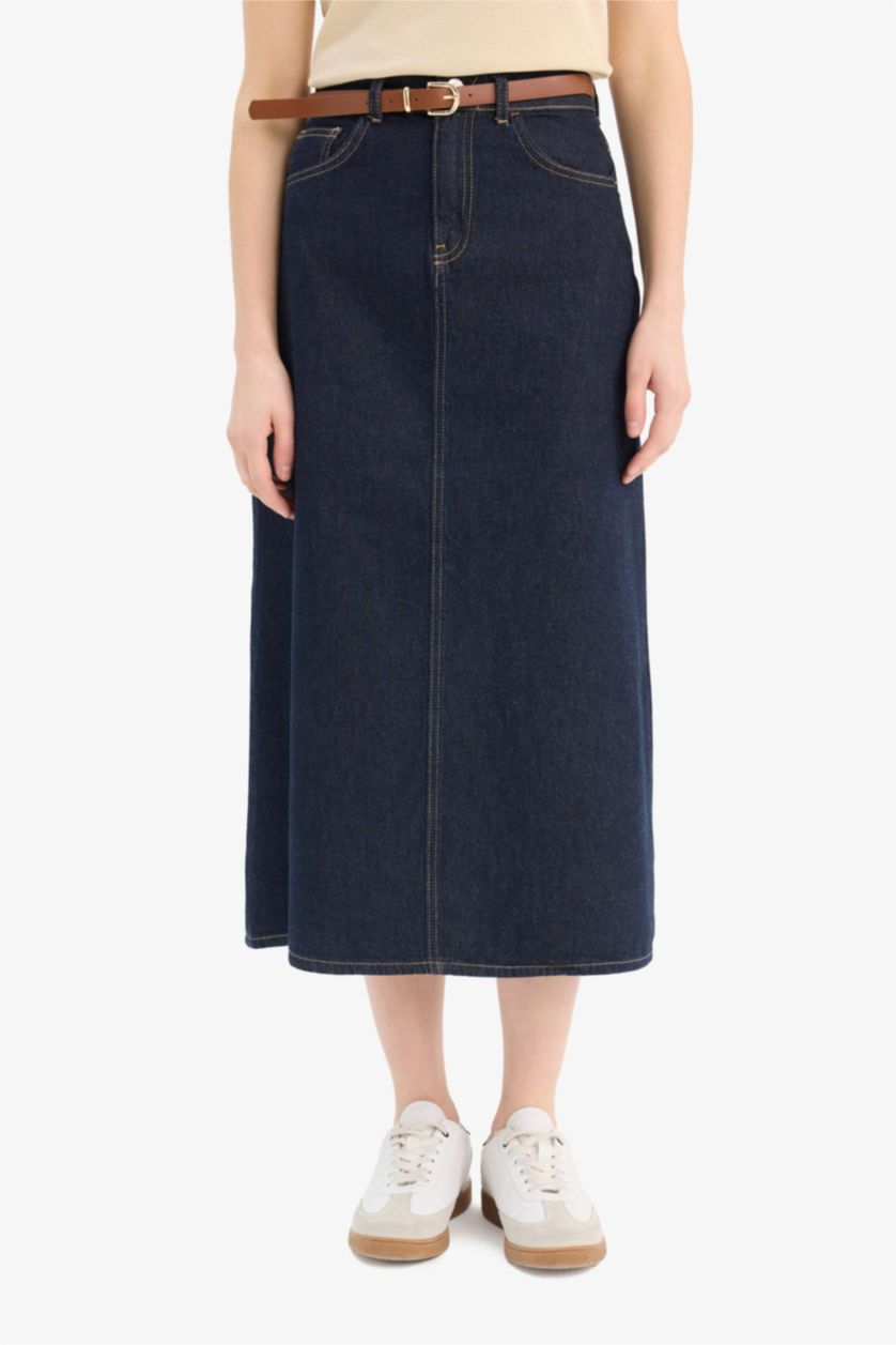 نساء أسود أزرق تنورة جينز ستاندرات قصة طويلة