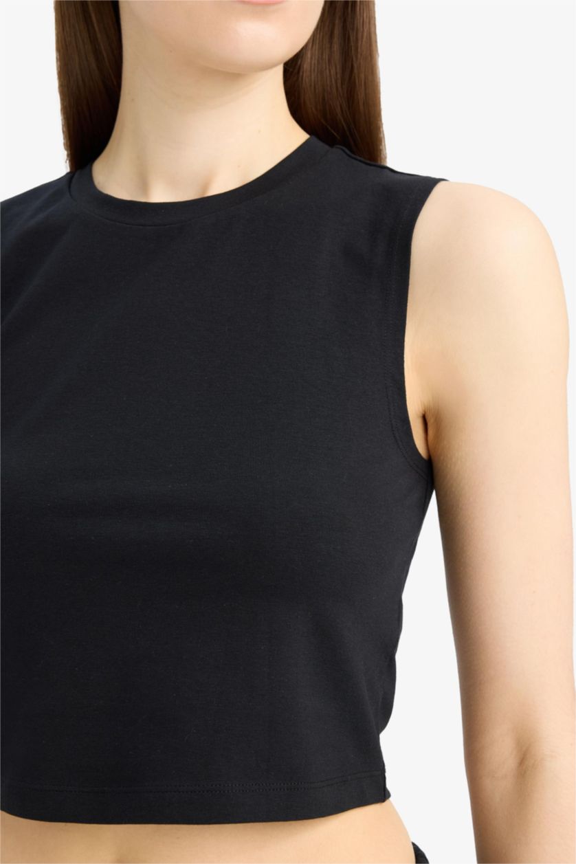 Женщины Черный Обтягивающая базовая майка с круглым вырезом