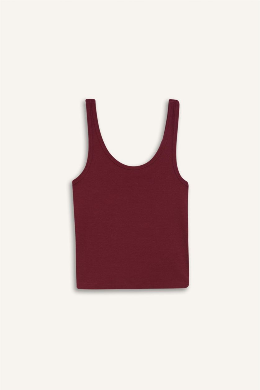 نساء خمري فانيلة مضلع سليم فيت بياقة مدورة بيزك