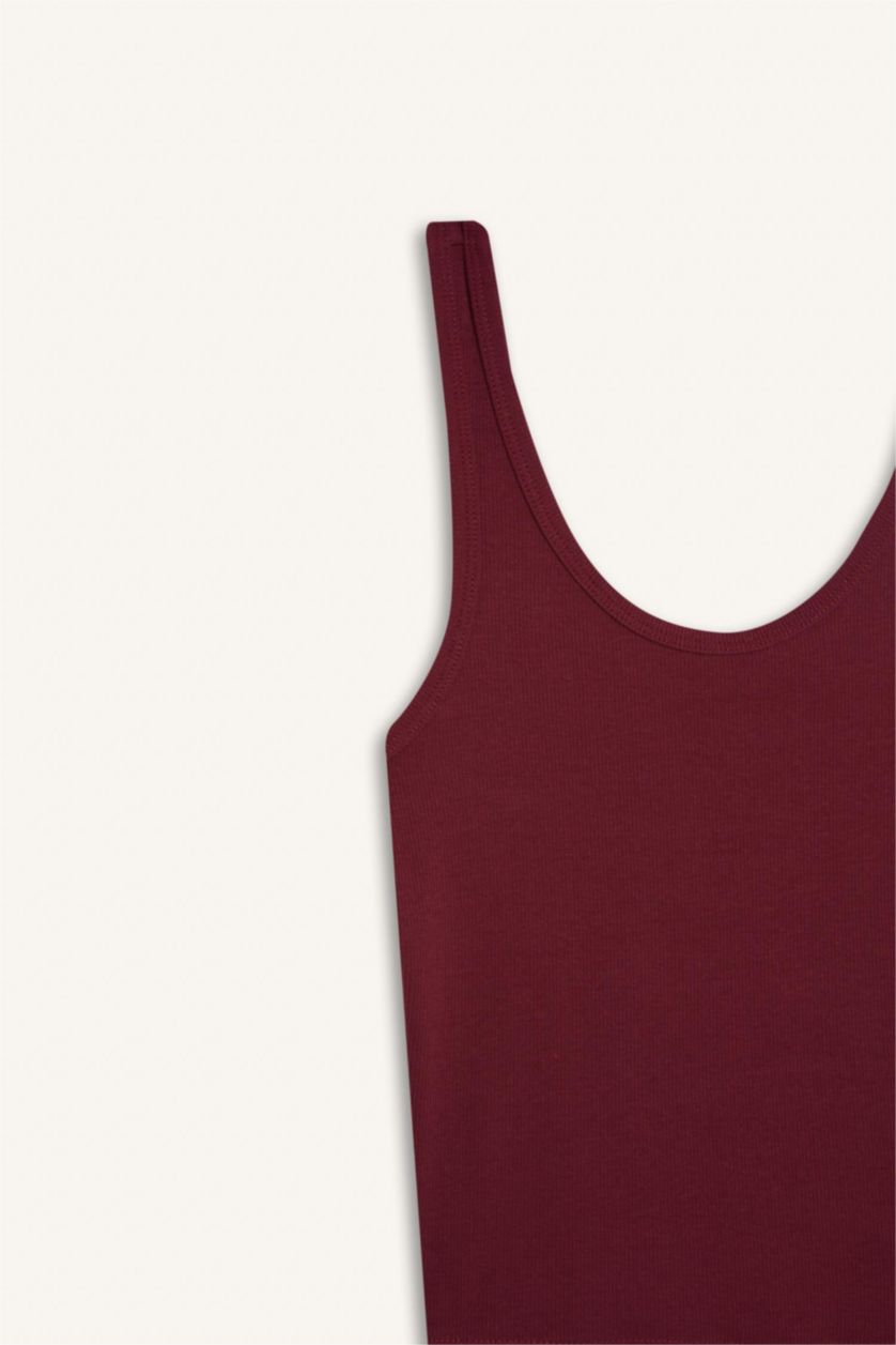 نساء خمري فانيلة مضلع سليم فيت بياقة مدورة بيزك