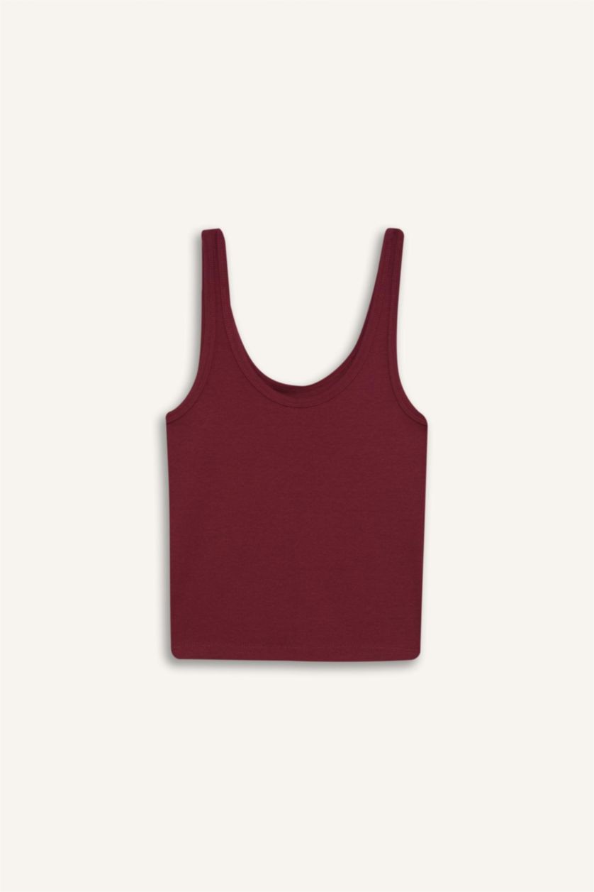 نساء خمري فانيلة مضلع سليم فيت بياقة مدورة بيزك