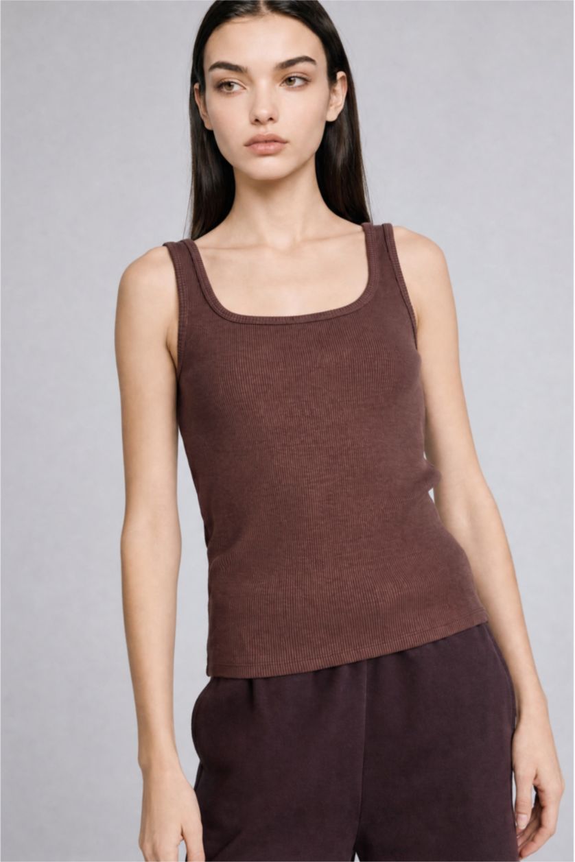 Kadın Kahve Slim Fit Fitilli Atlet