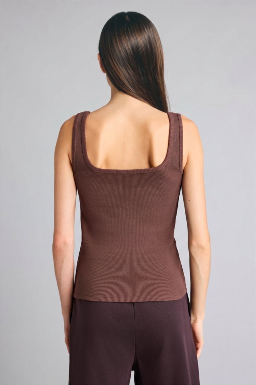 Kadın Kahve Slim Fit Fitilli Atlet