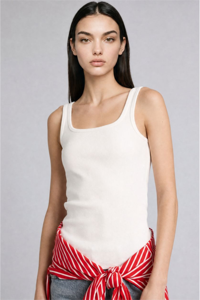 Kadın Ekru Slim Fit Fitilli Atlet