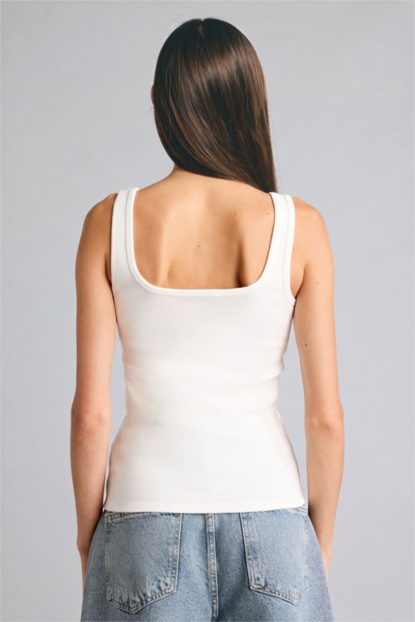 Kadın Ekru Slim Fit Fitilli Atlet