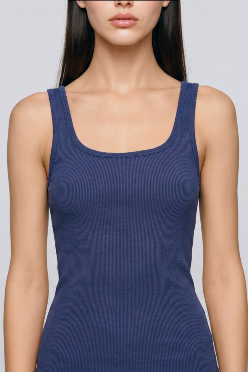 Women Indigo Slim Fit Basic Camisole Round Collar Tank Top
