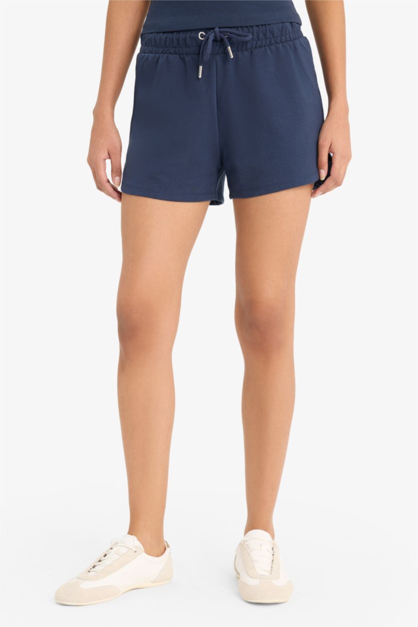 Kadın Lacivert Relax Fit Beli Bağcıklı Kısa Şort