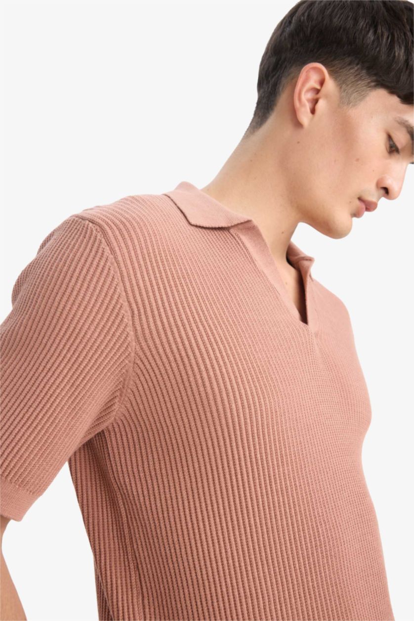 رجال فيزوني تيشيرت بولو قطن تريكو نص ردن قصة عادية