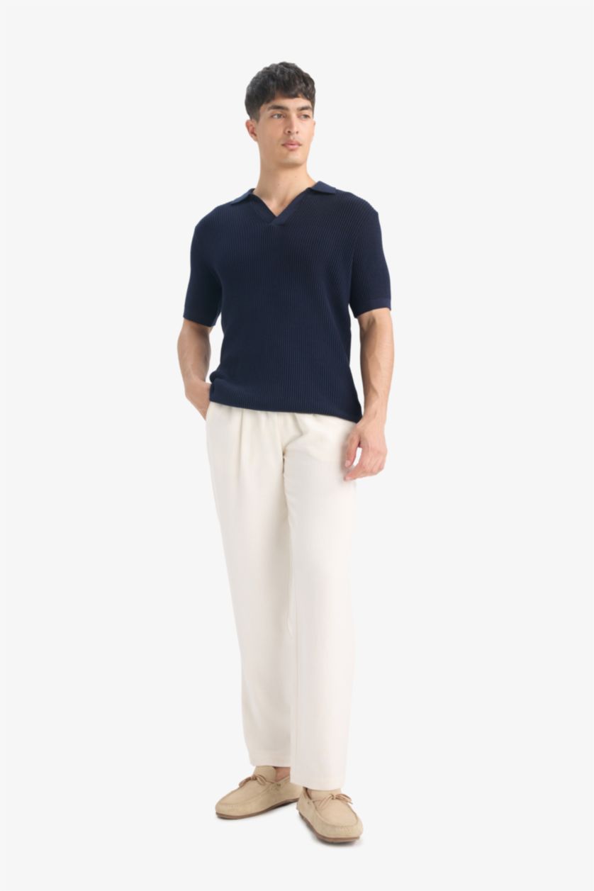 Erkek Lacivert %100 Pamuk Standart Fit Polo Yaka Kısa Kollu Triko Tişört