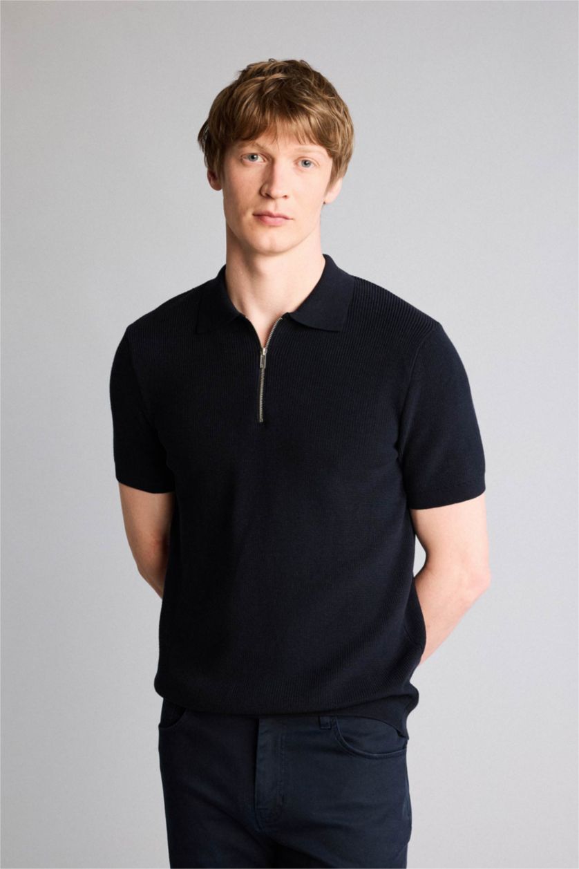 Man NAVY تيشيرت بولو قطن نص ردن