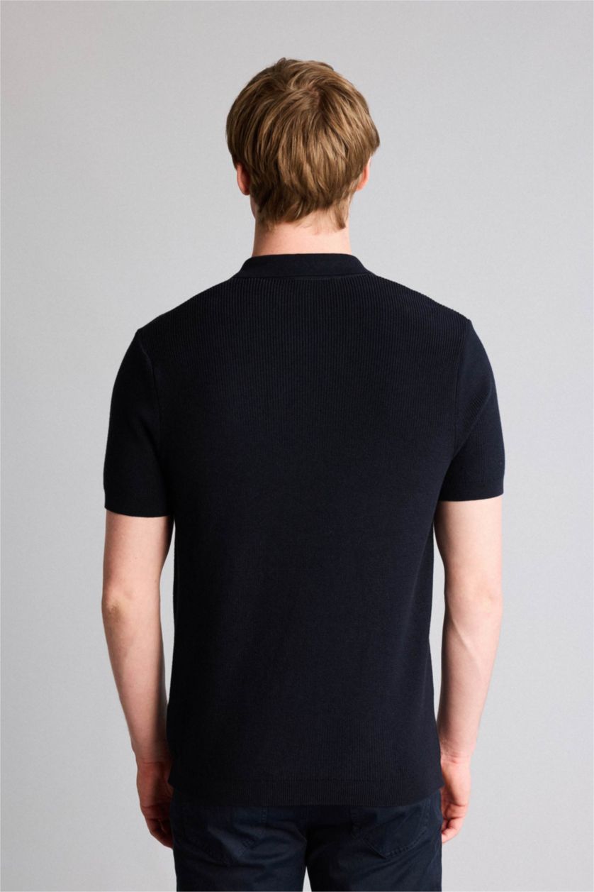 Man NAVY تيشيرت بولو قطن نص ردن