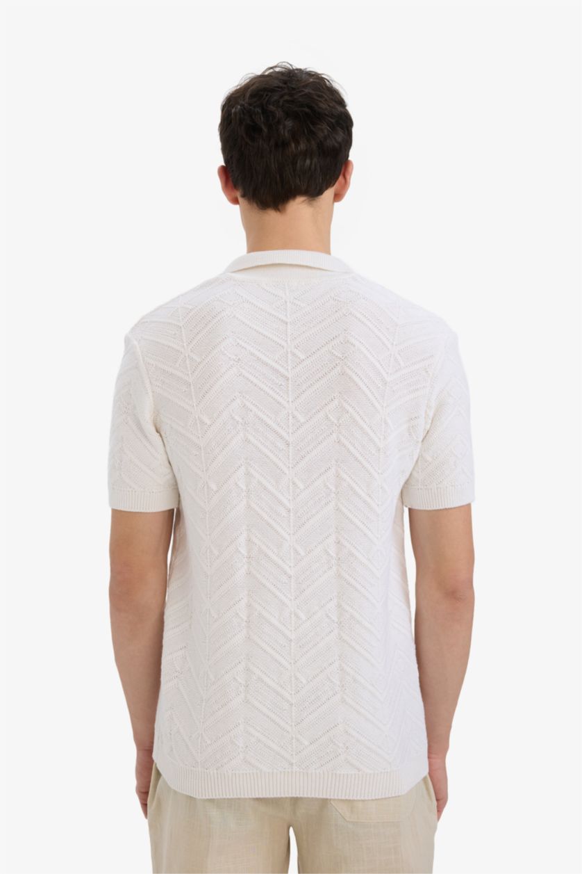 Erkek Ekru Standart Fıt Triko Kısa Kollu Polo Tişört