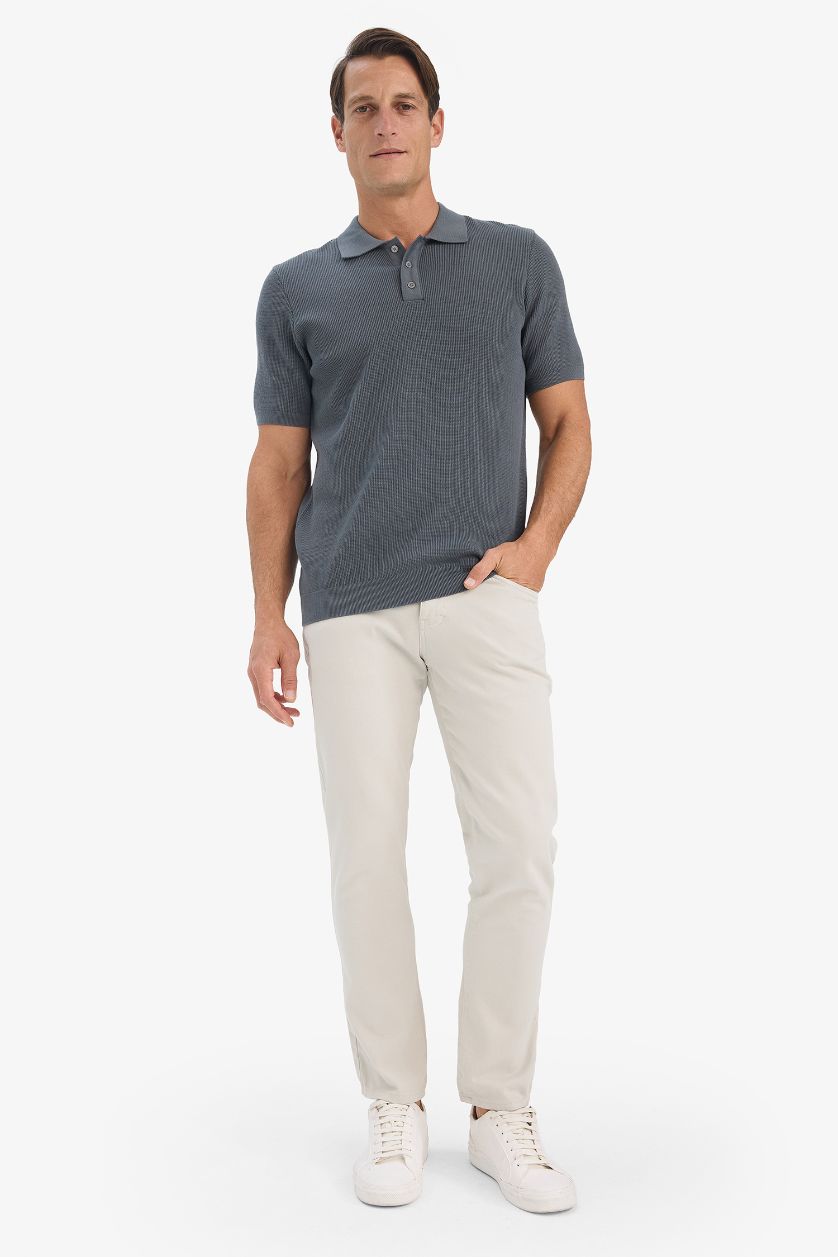 Man Anthracite Standard Fit Short Sleeve Knitwear Cotton Polo T-Shirt