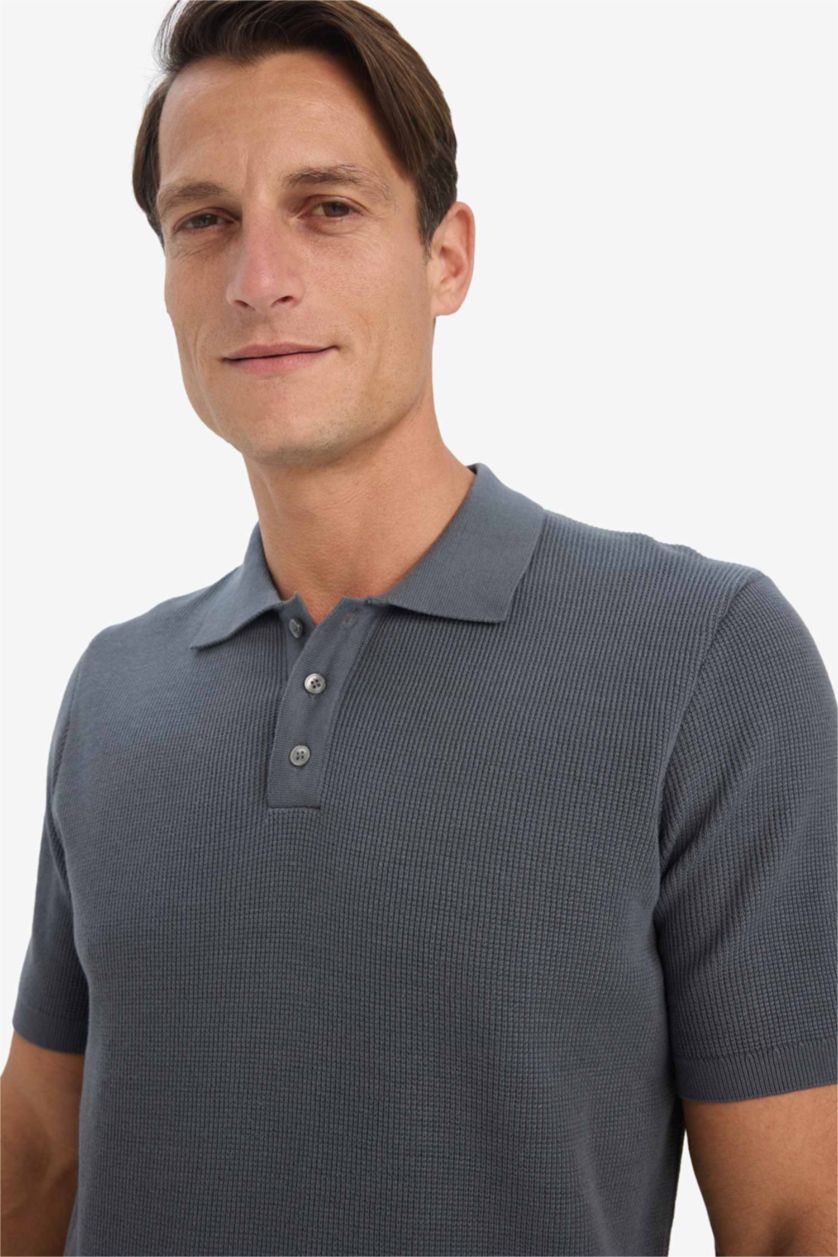 Man Anthracite Standard Fit Short Sleeve Knitwear Cotton Polo T-Shirt