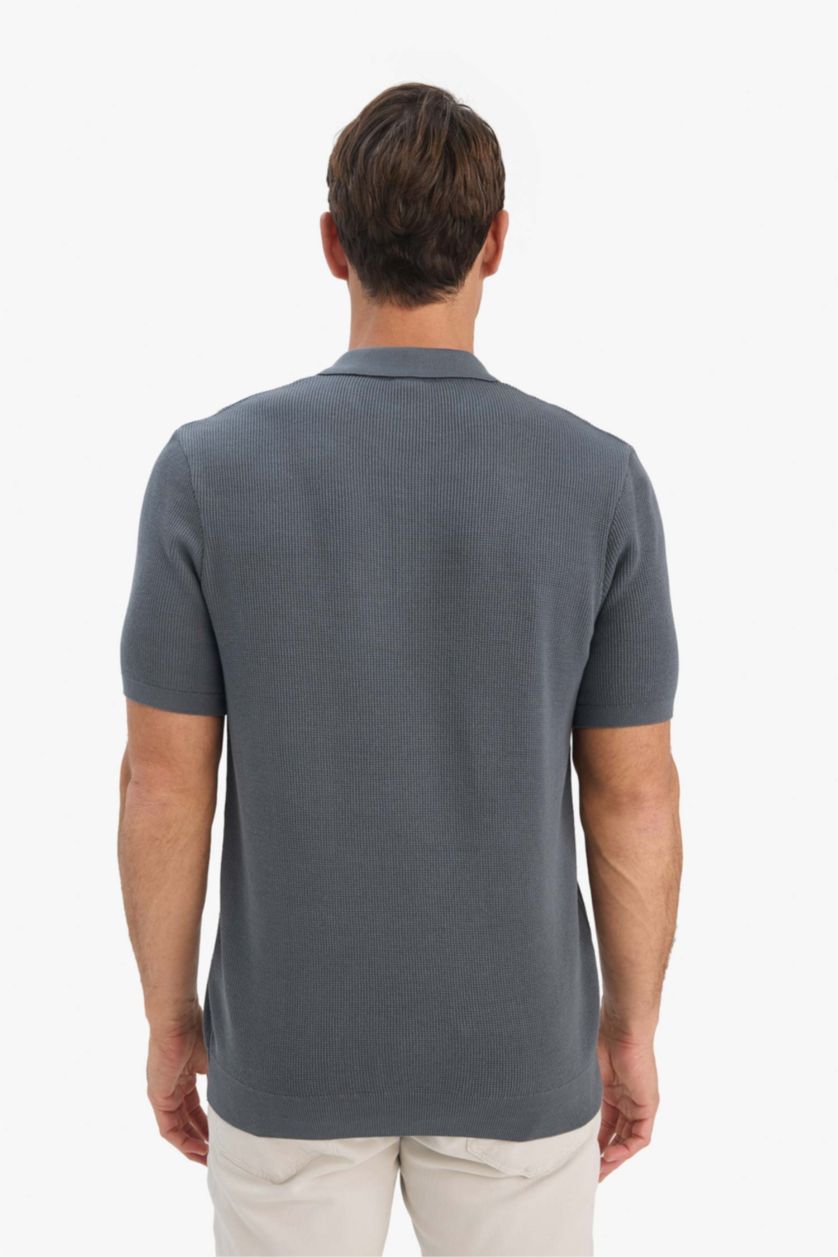 Man Anthracite Standard Fit Short Sleeve Knitwear Cotton Polo T-Shirt