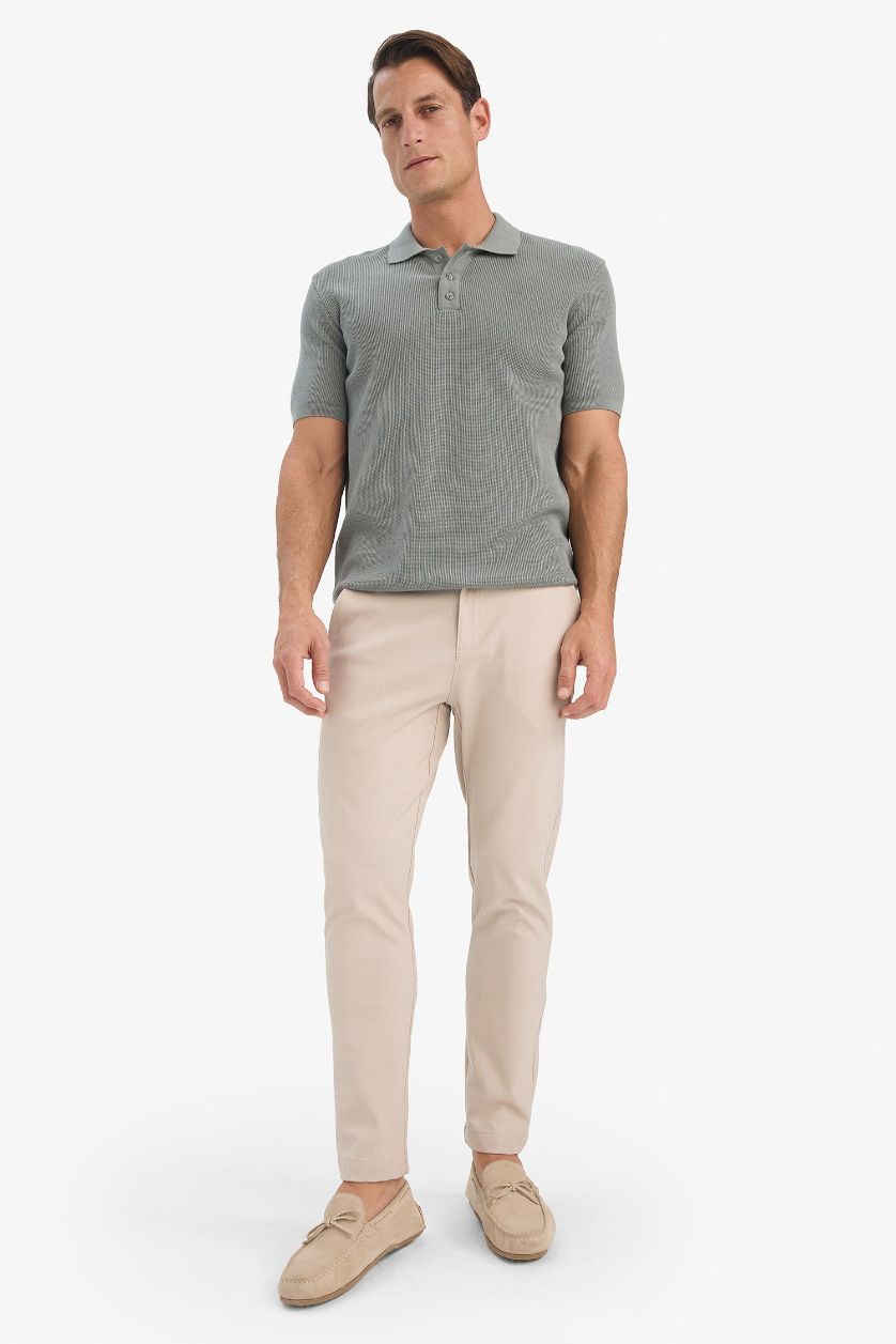 Erkek Haki %100 Pamuk Standart Fit Polo Yaka Kısa Kollu Triko Tişört