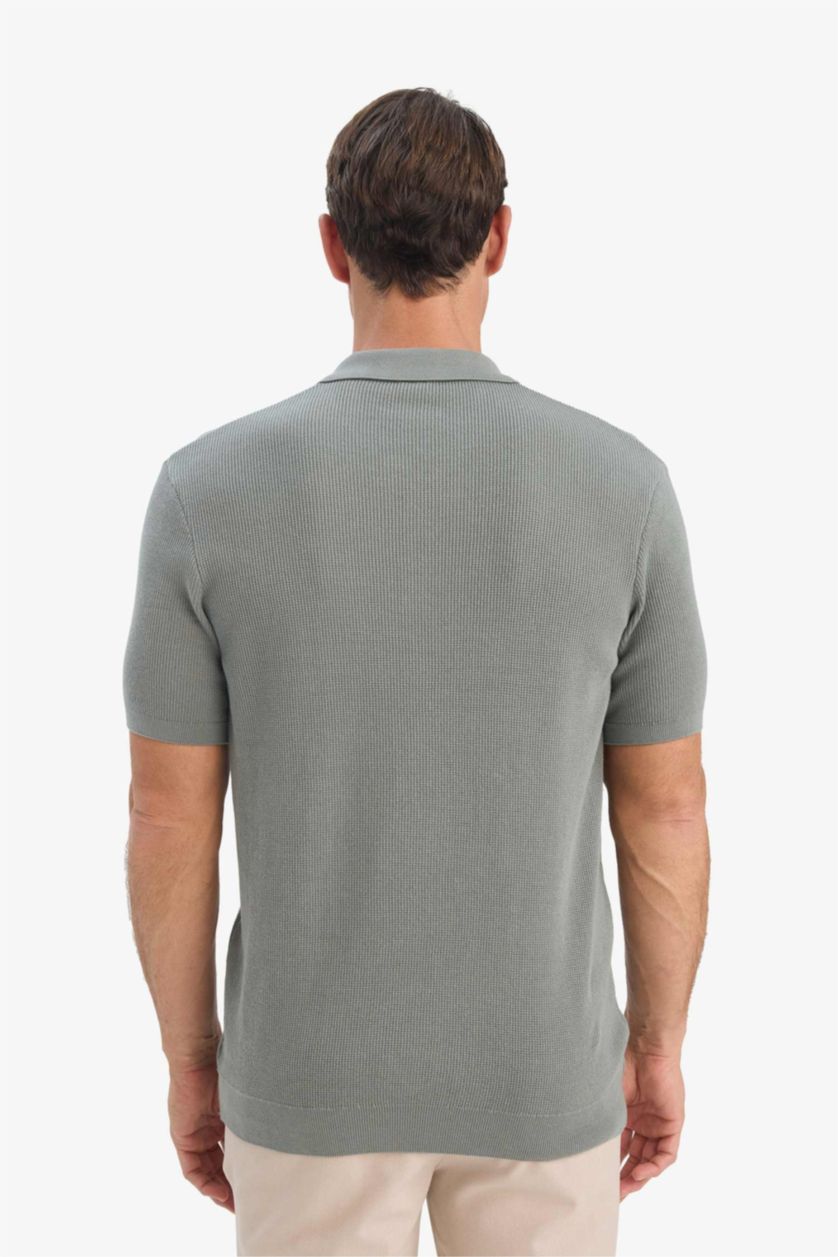 Erkek Haki %100 Pamuk Standart Fit Polo Yaka Kısa Kollu Triko Tişört