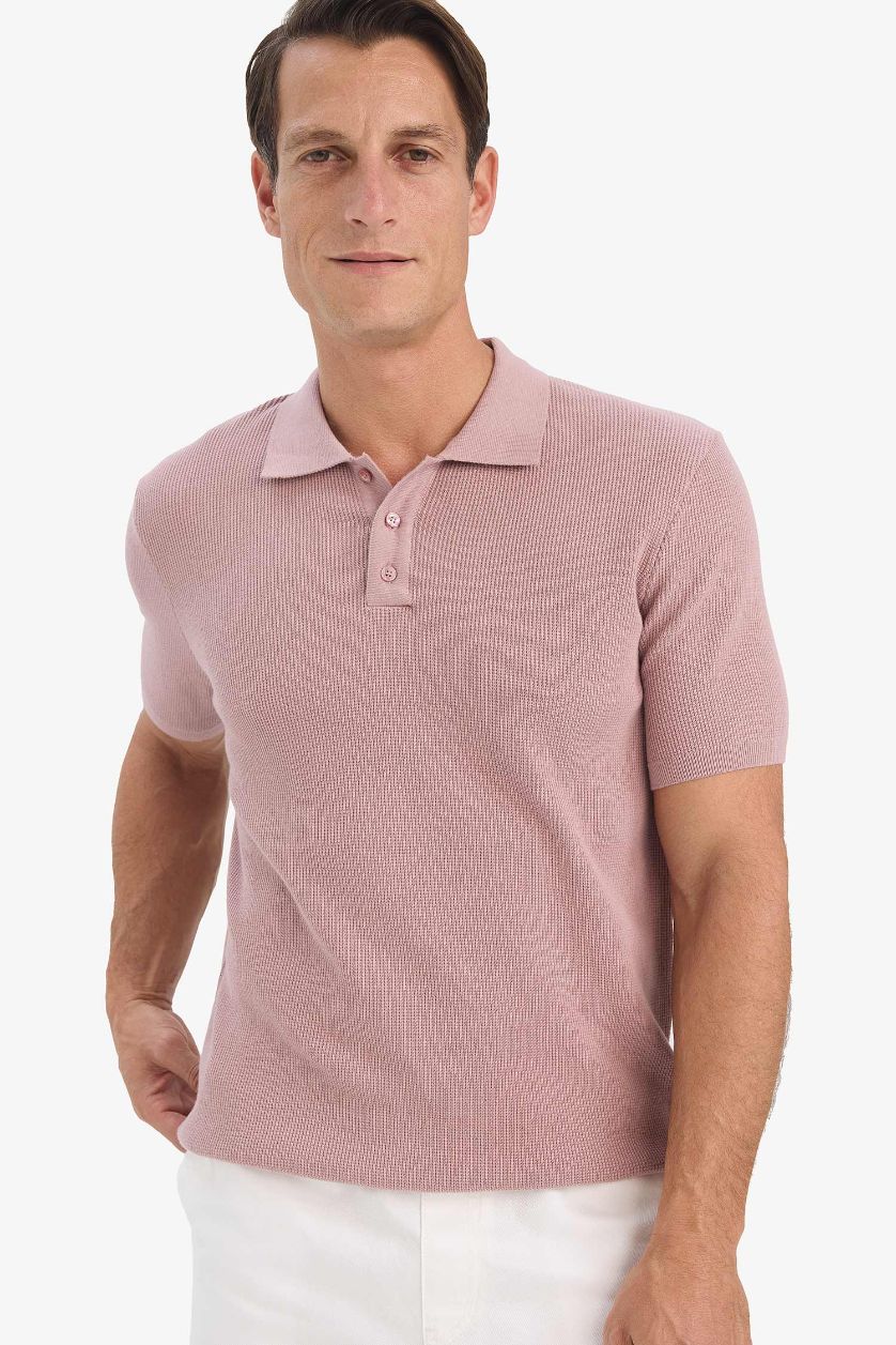 Man Rose Standard Fit Short Sleeve Knitwear Cotton Polo T-Shirt