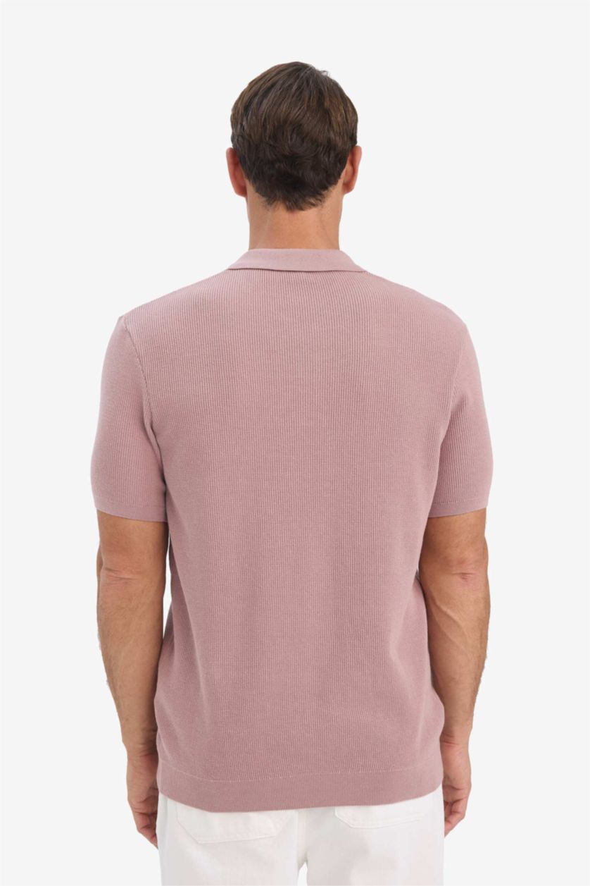 Man Rose Standard Fit Short Sleeve Knitwear Cotton Polo T-Shirt