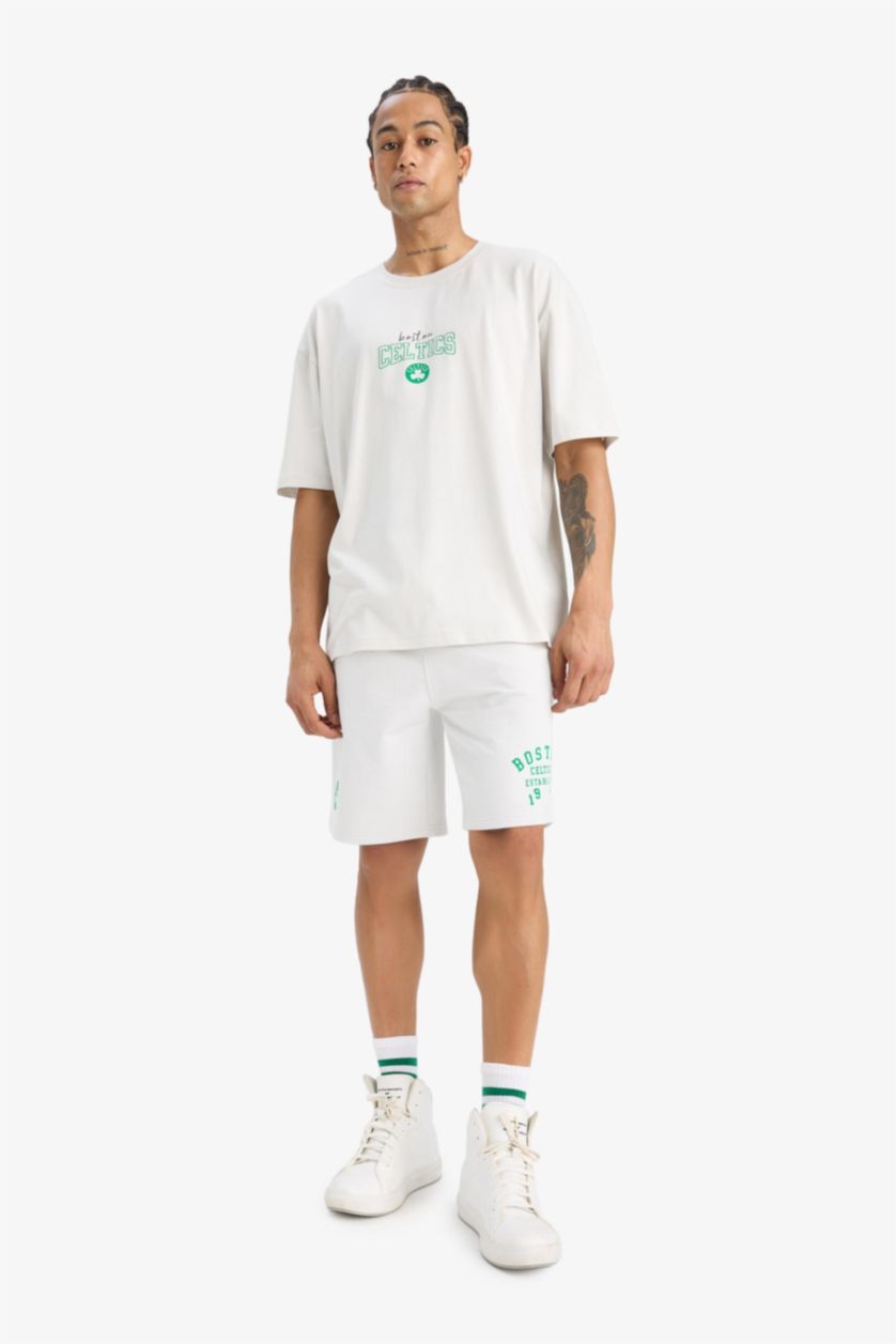 رجالي رمادي فاتح تيشيرت قطن اوفر سايز برقبة مستديرة من بوسطن سيلتكس