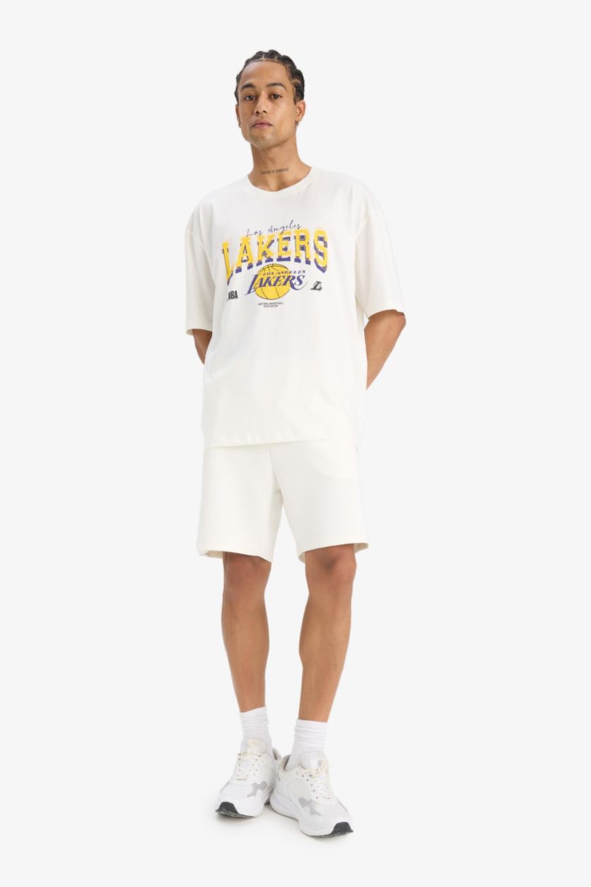 HOMME Écru T-shirt NBA Los Angeles Lakers oversize en coton à col rond