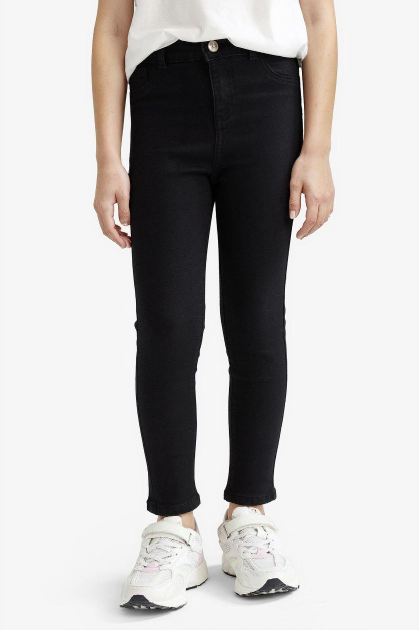 بناتي أسود بنطلون جينز بناتي سكيني فيت برجل ضيقة بجيب