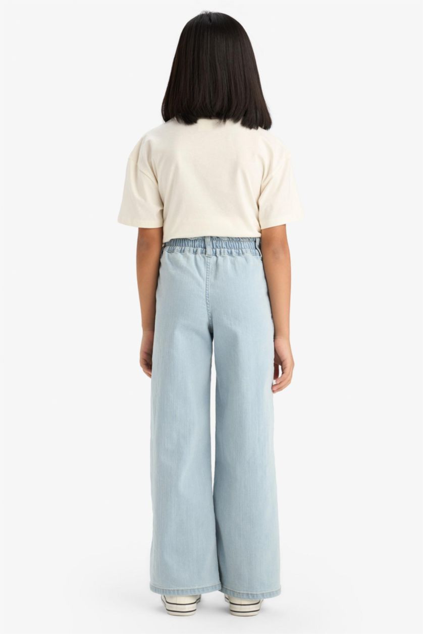 بناتي أزرق ثلجي بنطلون جينز بناتي كارجو برجل واسع بجيب