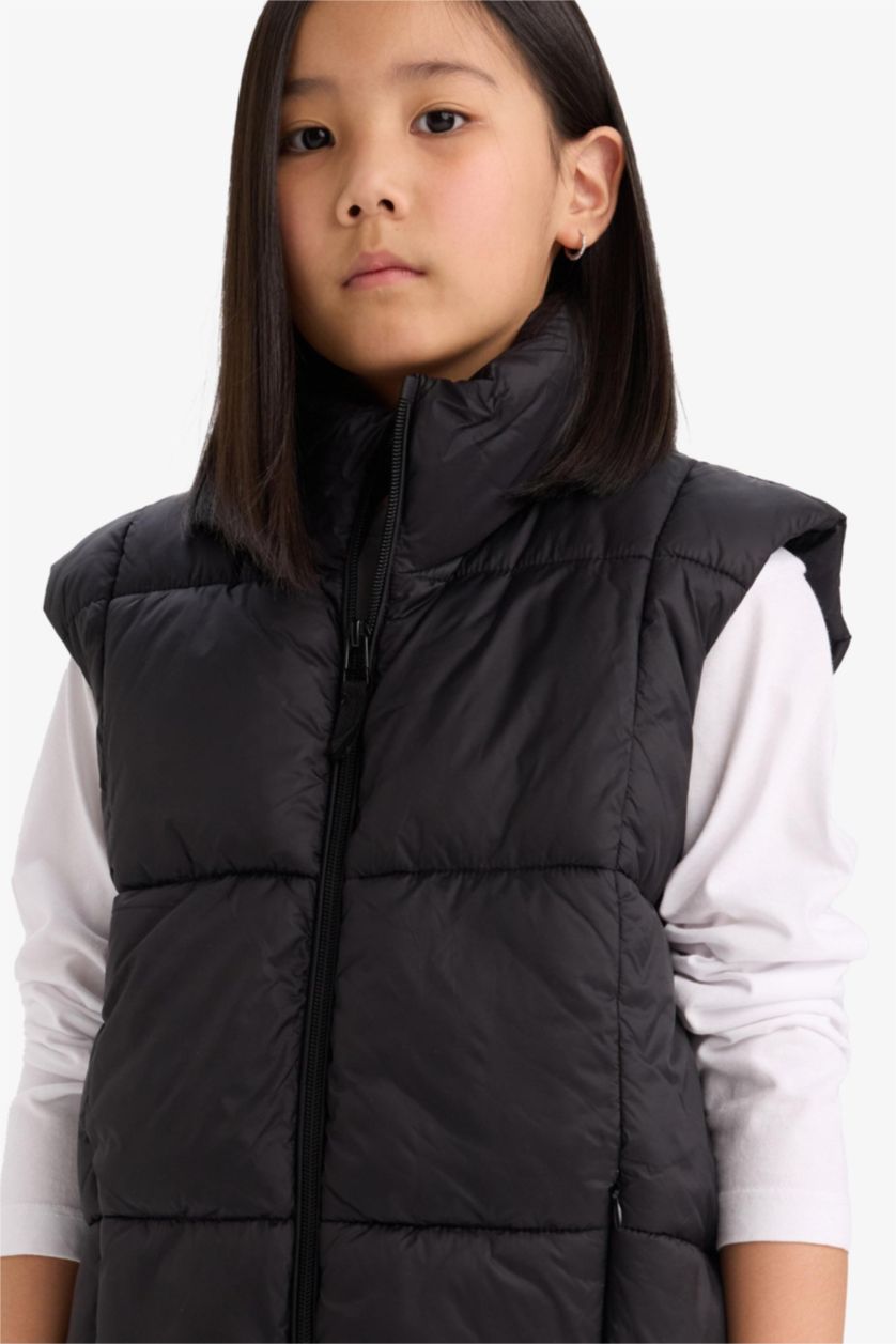 Kız Çocuk - Genç Kız Siyah Su Geçirmez Fermuarlı Şişme Yelek Kız Çocuk