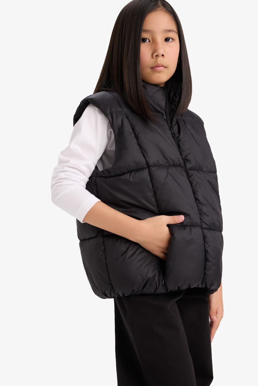 Kız Çocuk - Genç Kız Siyah Su Geçirmez Fermuarlı Şişme Yelek Kız Çocuk