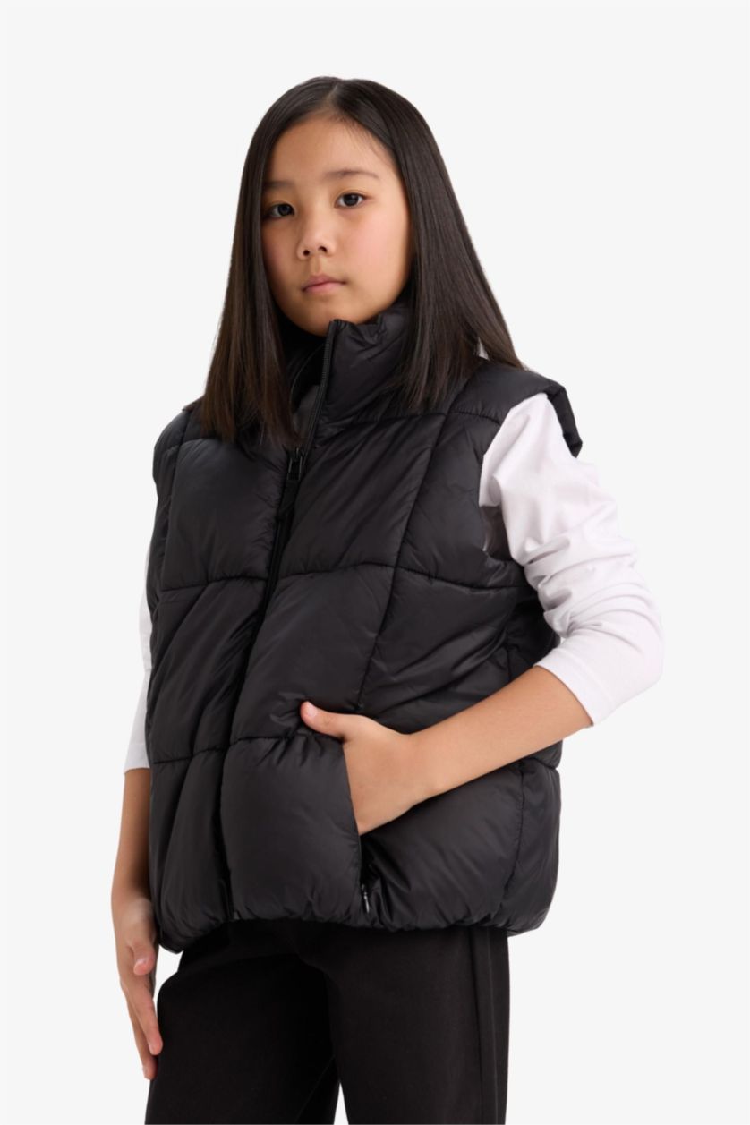 Kız Çocuk - Genç Kız Siyah Su Geçirmez Fermuarlı Şişme Yelek Kız Çocuk