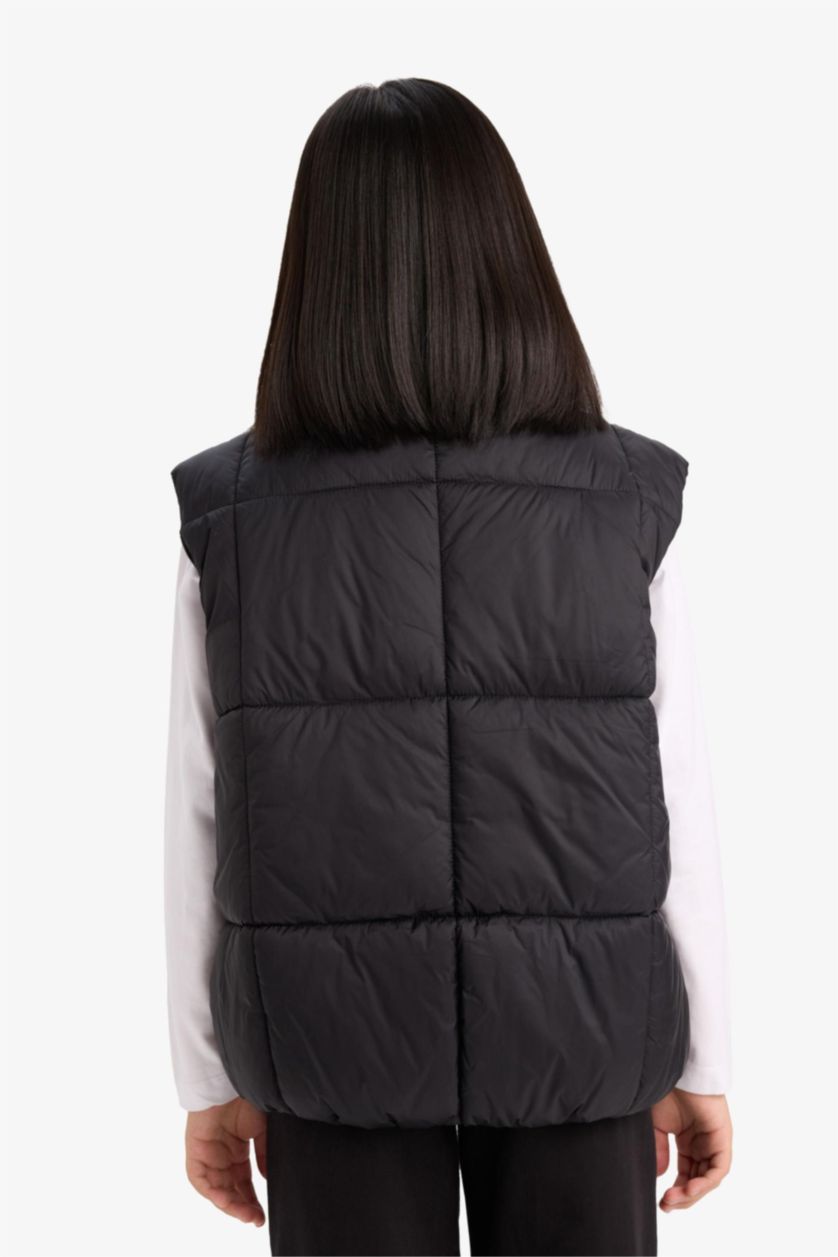 Kız Çocuk - Genç Kız Siyah Su Geçirmez Fermuarlı Şişme Yelek Kız Çocuk