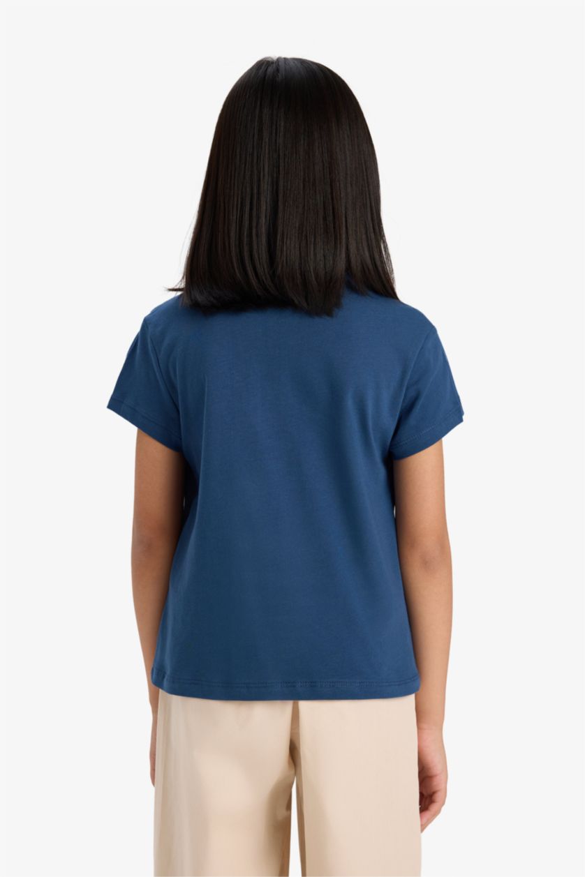 FILLES Indigo T-shirt imprimé à manches courtes et col rond pour fille