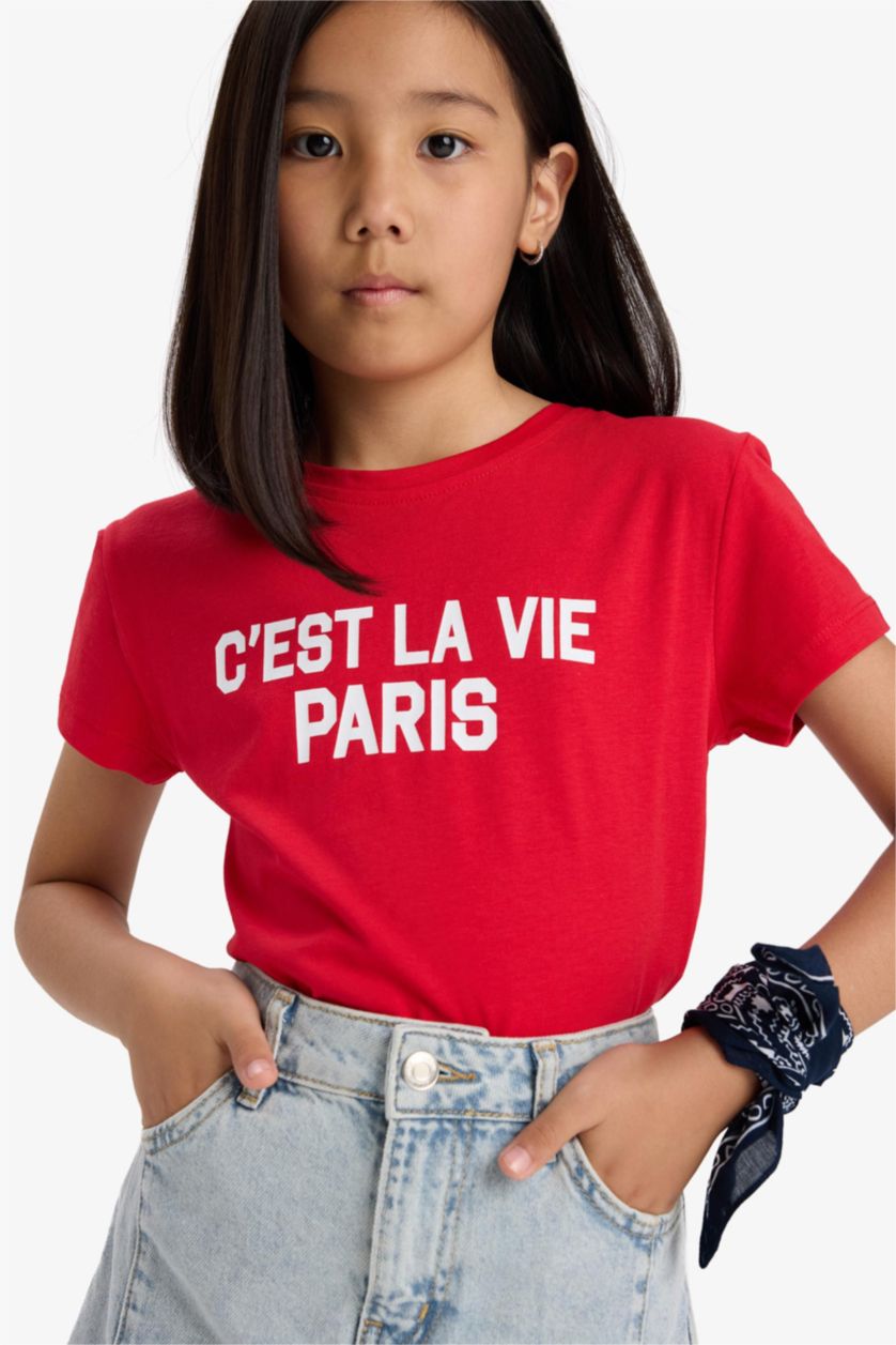 Girls & Teens Red Girl Regular Fit Crew Neck Slogan Printed T-Shirt