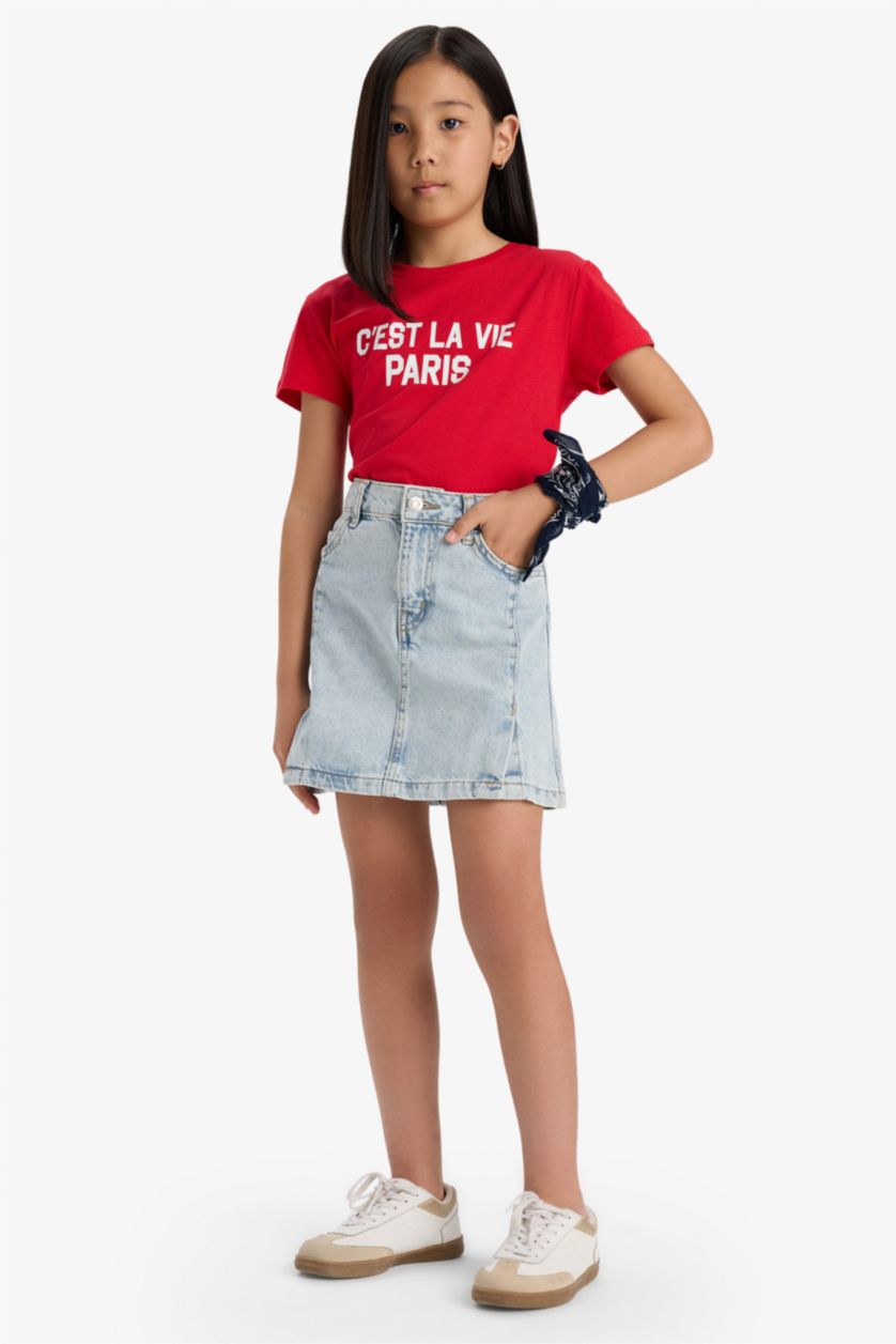 Girls & Teens Red Girl Regular Fit Crew Neck Slogan Printed T-Shirt