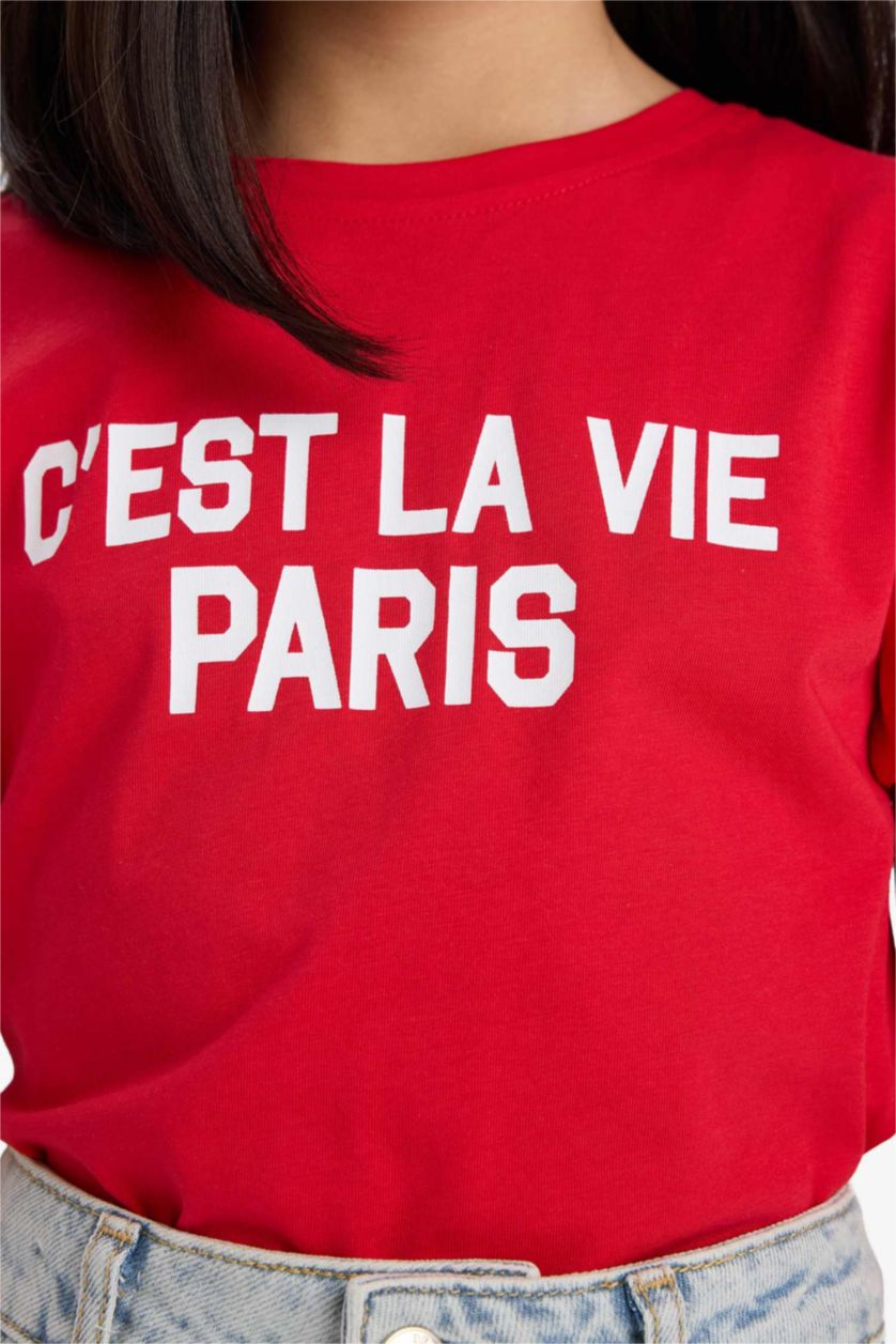 Girls & Teens Red Girl Regular Fit Crew Neck Slogan Printed T-Shirt