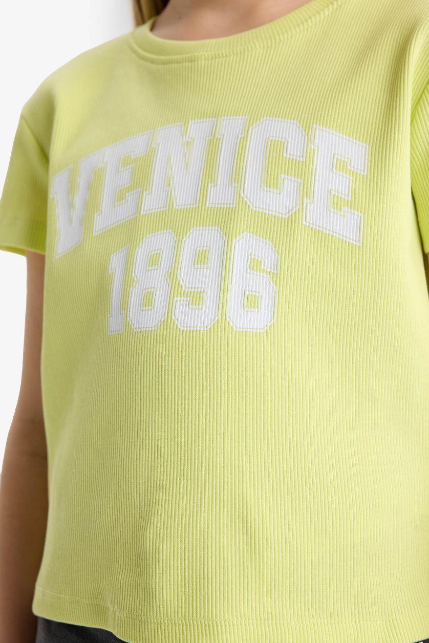 FILLES Vert Clair T-shirt imprimé à manches courtes et col rond pour fille