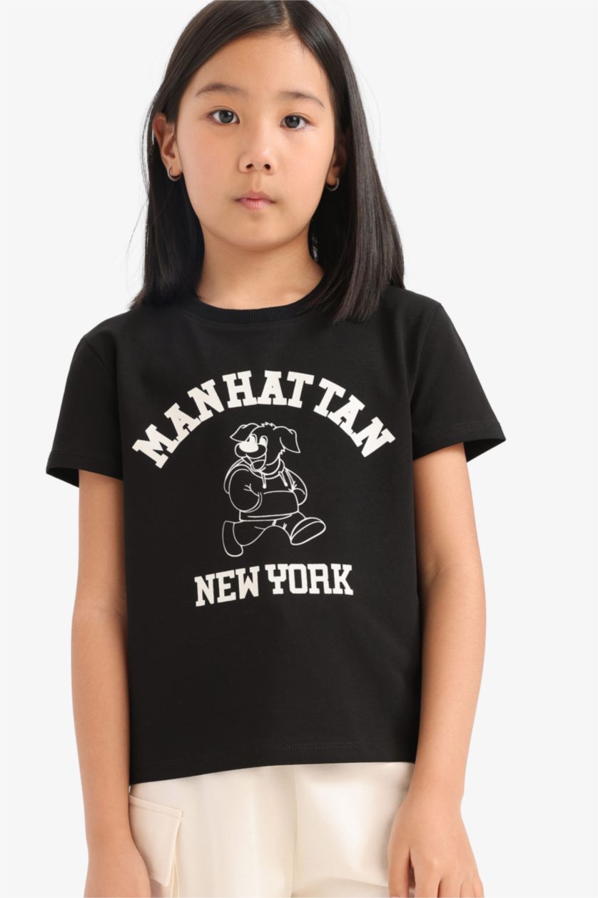 Девочки и подростки Черный Футболка для девочки с круглым вырезом и принтом