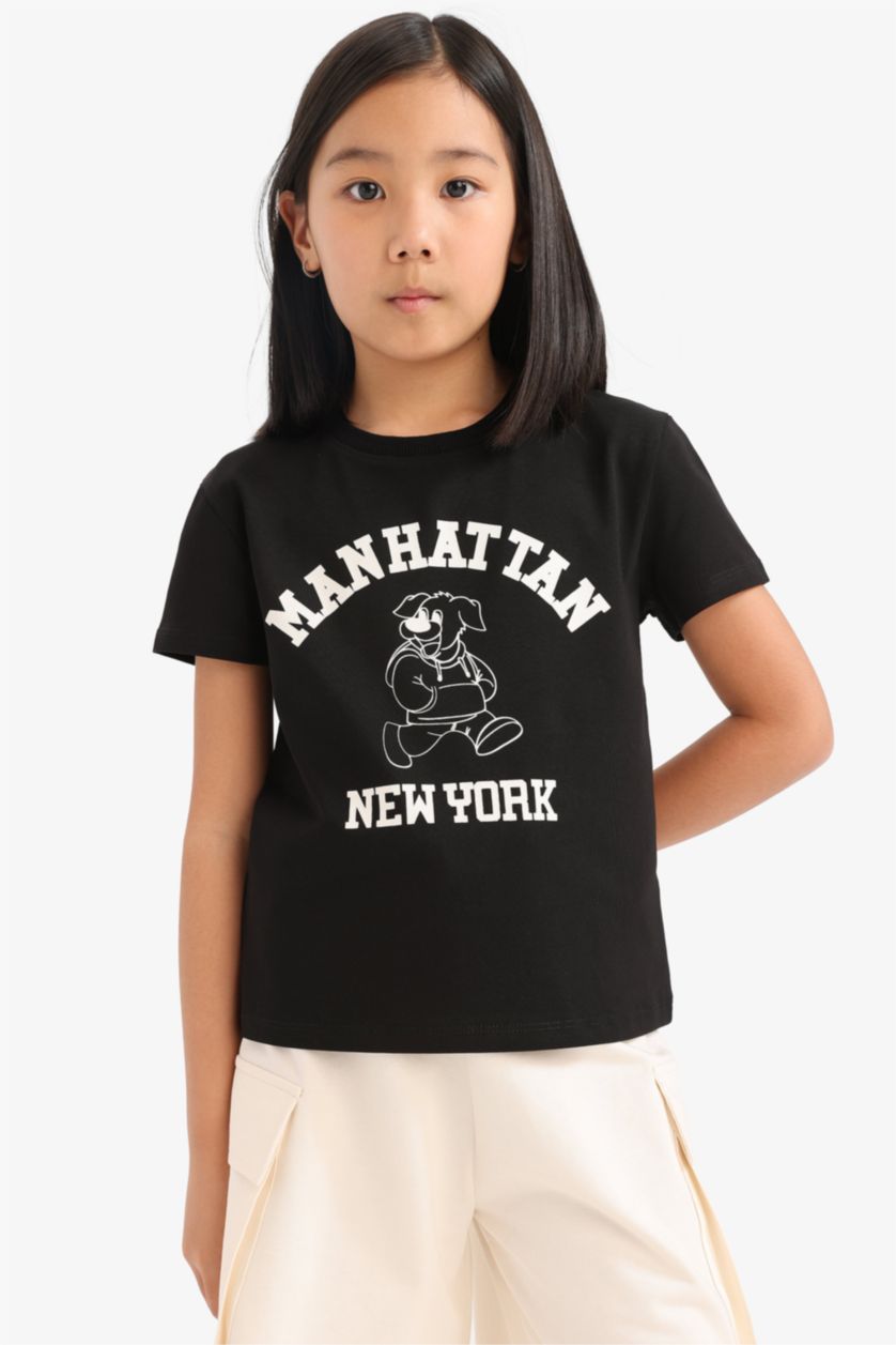 Девочки и подростки Черный Футболка для девочки с круглым вырезом и принтом