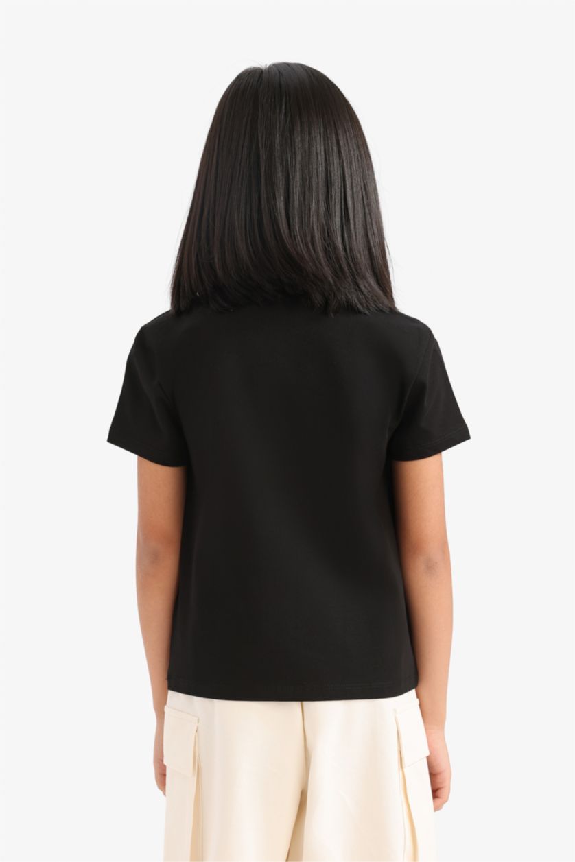 Девочки и подростки Черный Футболка для девочки с круглым вырезом и принтом