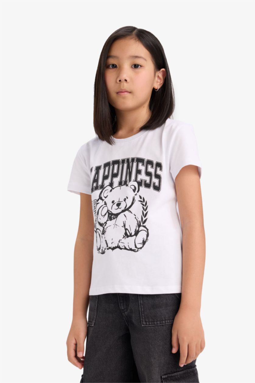 FILLES Blanc T-shirt imprimé à manches courtes et col rond pour fille
