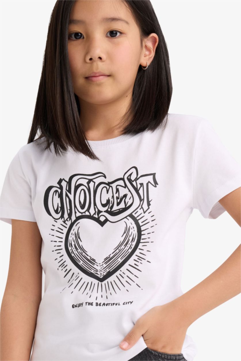 GIRLS & TEENS White Girl Regular Fit Crew Neck Anime Printed T-Shirt