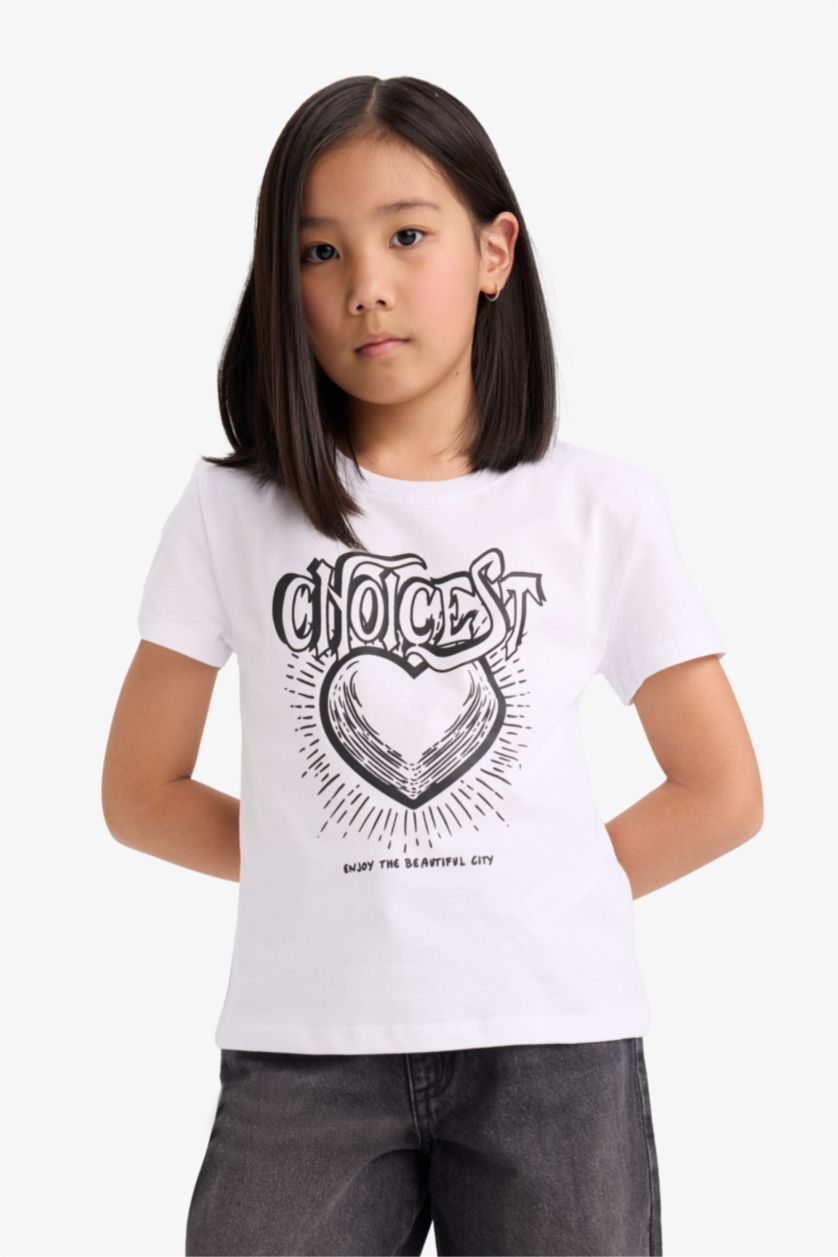 GIRLS & TEENS White Girl Regular Fit Crew Neck Anime Printed T-Shirt