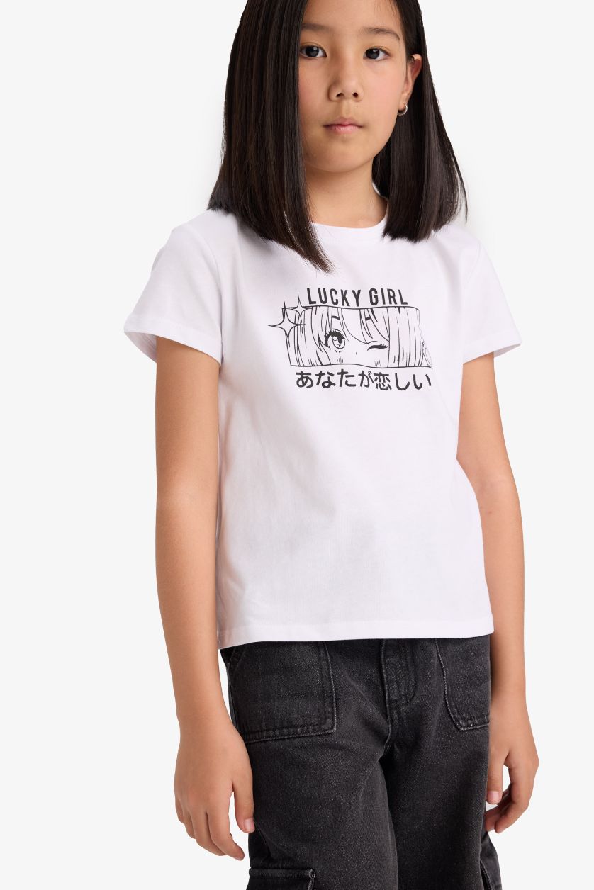 GIRLS & TEENS White Girl Regular Fit Crew Neck Animal Patterned T-Shirt