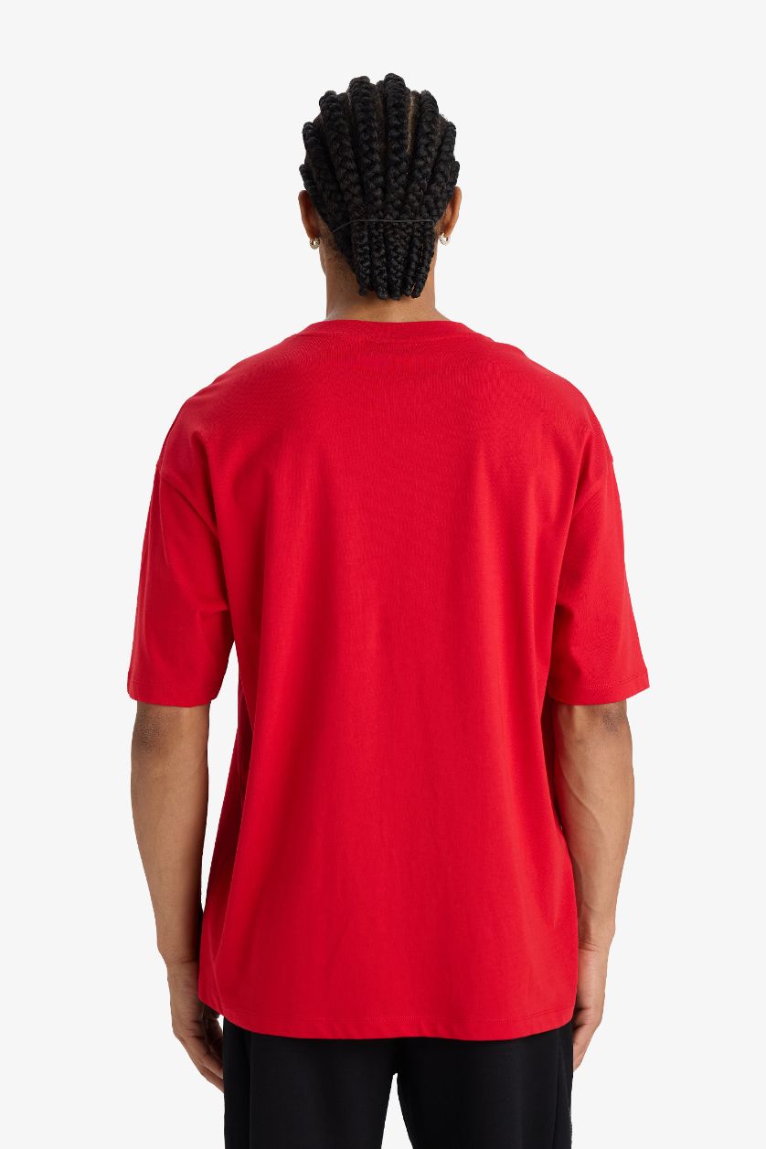 Erkek Kırmızı %100 Pamuk NBA Chicago Bulls Oversize Geniş Kalıp Bisiklet Yaka Kısa Kollu Tişört