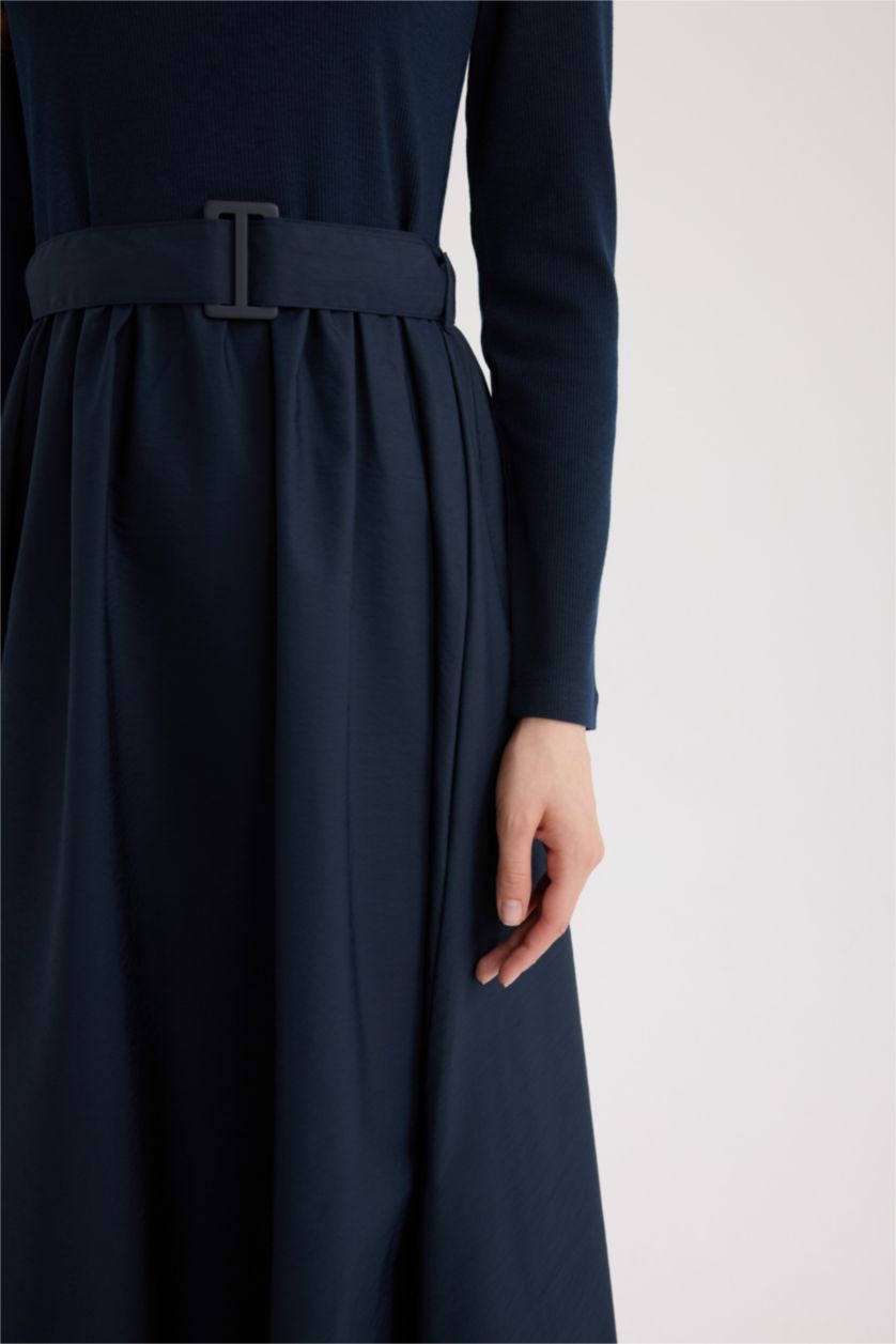 نساء كحلي فستان طويل محجبات قصة عادية بياخة مستديرة