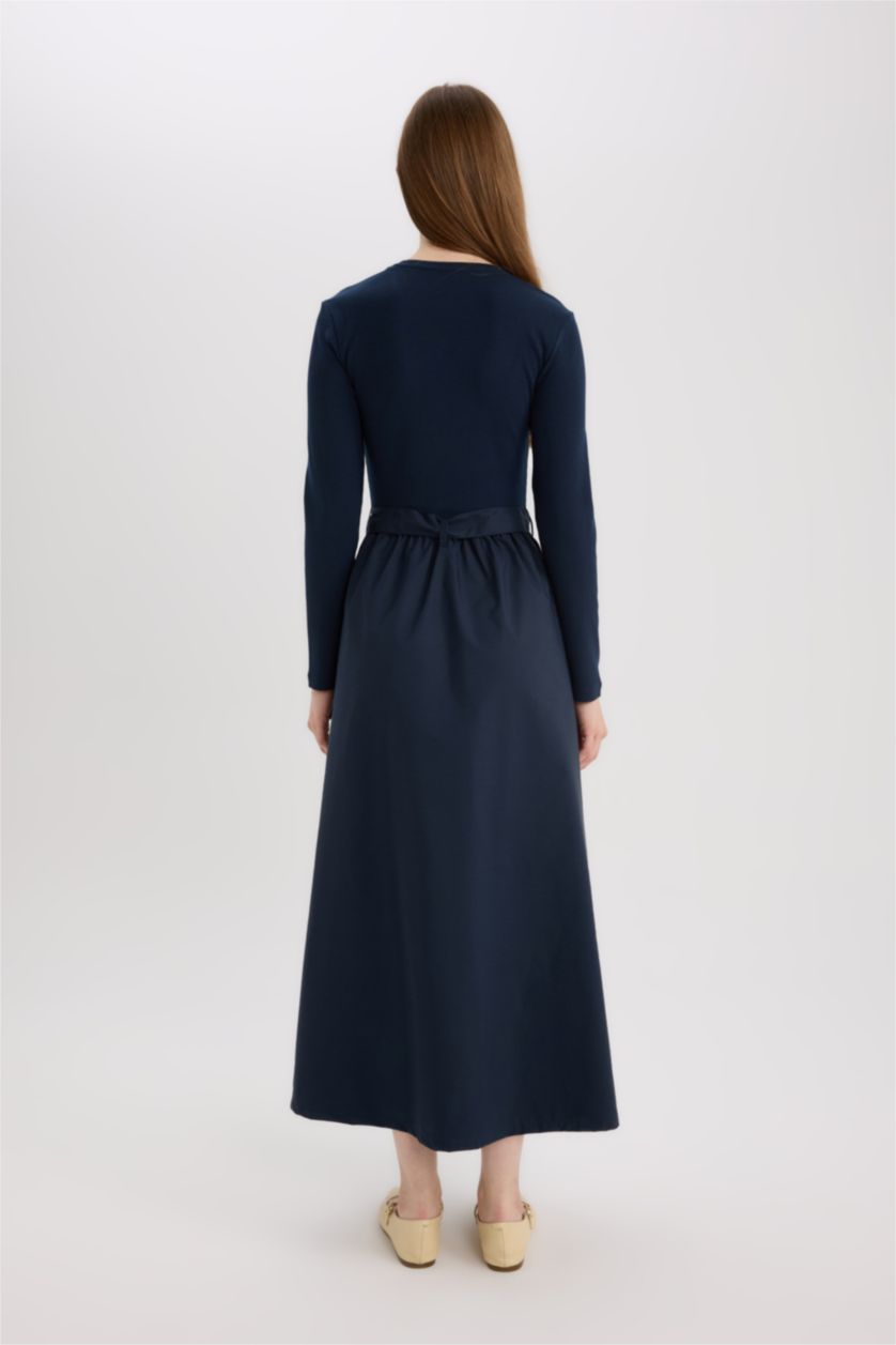 نساء كحلي فستان طويل محجبات قصة عادية بياخة مستديرة